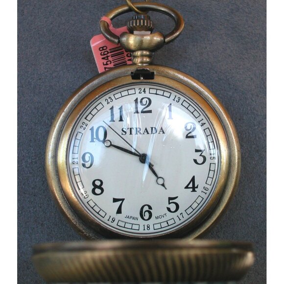Strada Genoa Mandala Vintage Pocket Watch 24-Hour Display Quartz Movement Brass - Picture 2 of 3